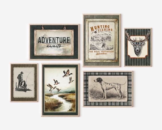 Fishing Hunting Woodland Wall Art  Deer and Duck Nature Themed Prints Boys Room Adventure Awaits Hunting Dog  Nature Wild Life Boys Prints