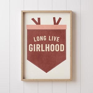 Long Live Girlhood Pennant Flag Banner Girls Nursery Wall Art Blush Pink Canvas Banner Pennant Poster, Printable Playroom Wall Art