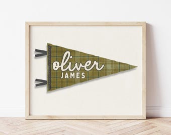 Custom Name Pennant Flag Personalized Pennant Banner Baby Shower Birthday Gift Boho Boys Room Decor Minimal Wall Art Baby Name Banner Print