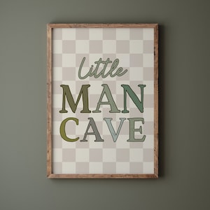 Little Man Cave Print Boys Room Decor Retro Checkerboard Boys Room Poster Modern Minimalist Print Playroom Decor Kids Wall Art Big Boy Room