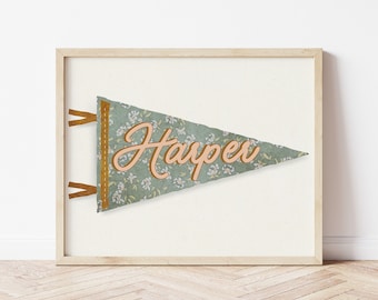 Printable Pennant Flag, Personalized Name Wall Art, Custom Name, Playroom Wall Decor, Kids Wall Art, Modern Boho Nursery Decor, Name Pennant