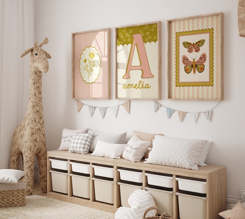 Girls Gallery Wall Art Set 6 Prints Boho Rainbow Butterfliespennant ...