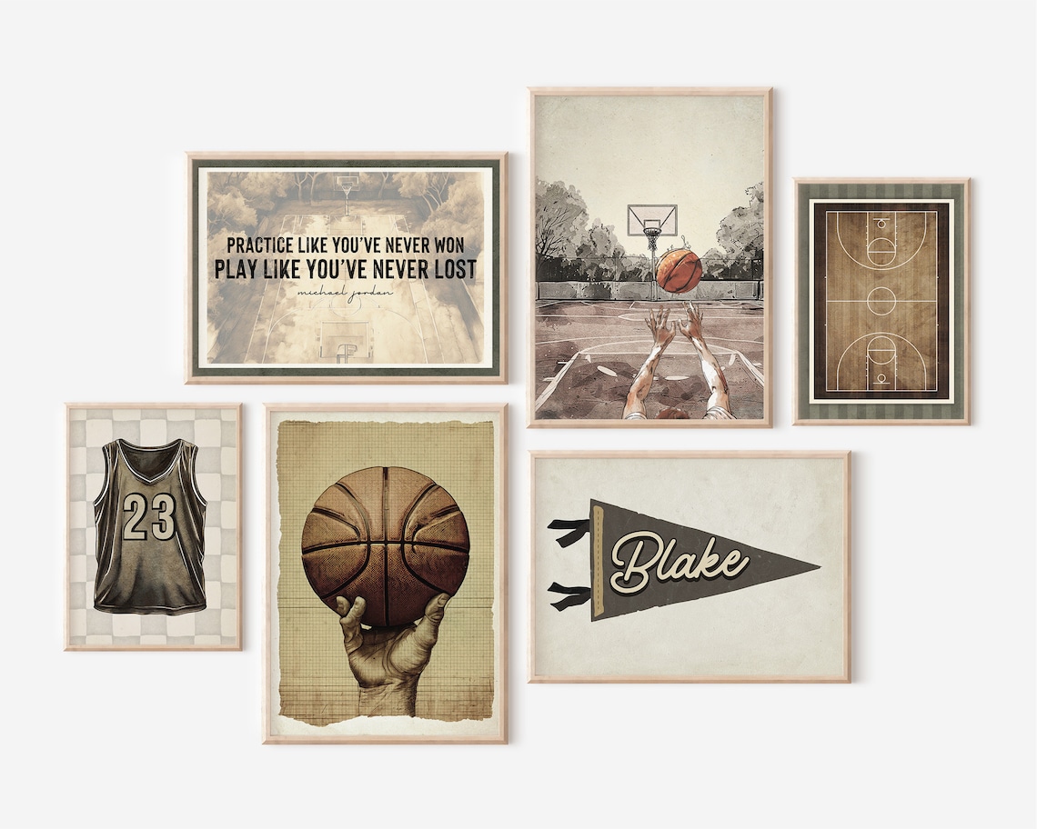 Basketball Boys Room Decor Set of 6 Gallery Wall Basketball Quote Wall
