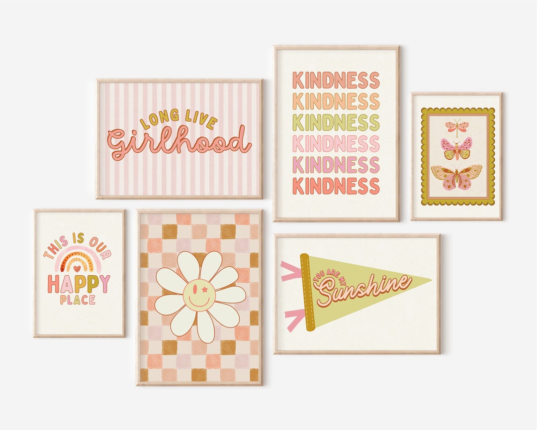 Girls Gallery Wall Set of 6 Prints You Are My Sunshine Pennant Flag ...