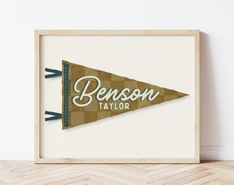 Fanion drapeau, imprimable, nom personnalisé, nom personnalisé, décoration murale de salle de jeux, art mural enfant, décoration bohème moderne pour chambre d'enfant, nom fanion
