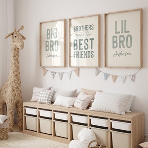 Peut inclure: Trois impressions encadr&eacute;es dans un sch&eacute;ma de couleurs bleu clair et blanc. Les impressions pr&eacute;sentent le texte "Big Bro Harrison", "Brothers make the best friends" et "Lil Bro Anderson".