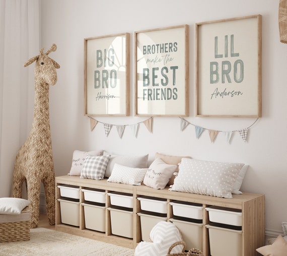 Brother Wall Art Big Bro Lil Bro Boys Bedroom Decor Set of 3 Prints Sibling Wall Art