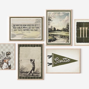Golf Art Vintage Boys Room Set of 6 Gallery Wall Golf Poster Golfer Gift Man Cave Decor Custom Pennant Flag Print Sports Nursery Boho Decor