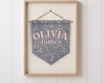 Custom Name Pennant Flag Personalized Pennant Banner Baby Shower Birthday Gift Boho Girls Room Decor Minimal Wall Art Baby Name Banner Print