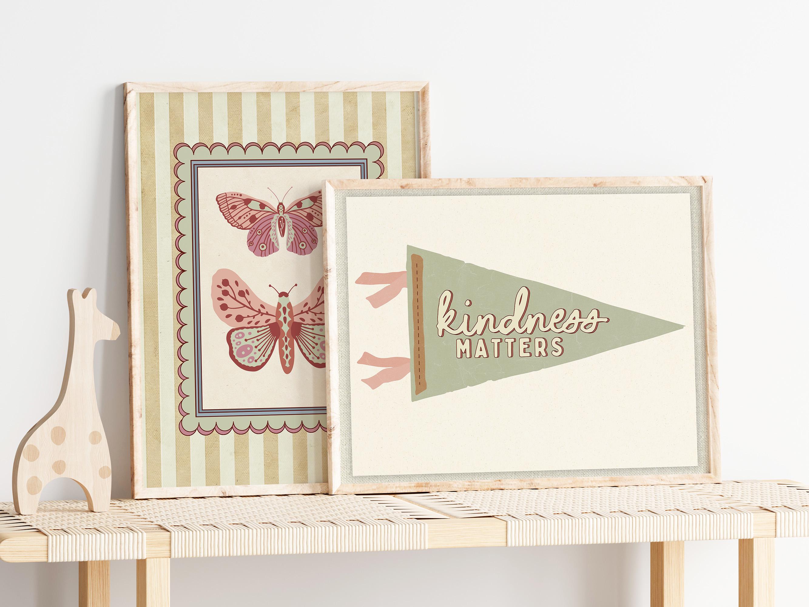 Girls Gallery Wall Set of 6 Prints Blush Pink Nursery Decor Pennant ...