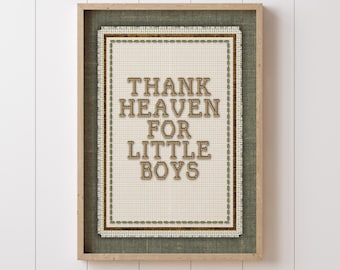 Arte de pared "Gracias al cielo por los niños pequeños", impresión para habitación de bebé niño, cita imprimible, decoración vintage para habitación de niño, regalo para baby shower