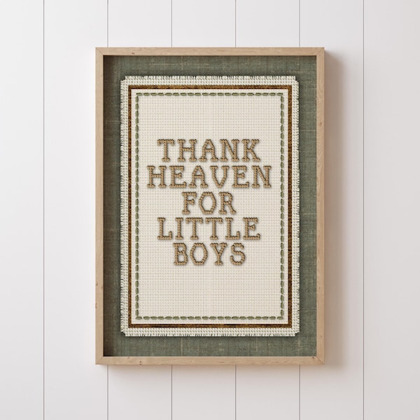 Thank Heaven For Little Boys Wall Art, Baby Boy Nursery Print, Nursery Quote Printable, Vintage Boys Room Decor, Baby Shower Gift