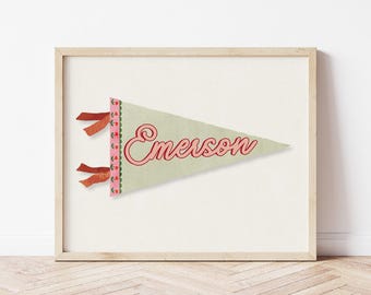 Custom Name Pennant Flag Personalized Pennant Banner Baby Shower Birthday Gift Boho Girls Room Decor Minimal Wall Art Baby Name Banner Print