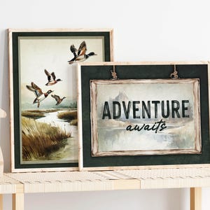 Fishing Hunting Woodland Wall Art Deer and Duck Nature Themed Prints Boys Room Adventure Awaits Hunting Dog Nature Wild Life Boys Prints image 5