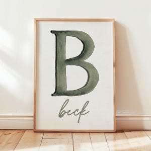 Letrero con nombre para recién nacido, letrero para bebé para guardería, impresión personalizada con nombre de niño, decoración de guardería con acuarela verde, arte de pared imprimible para bebé niño, nombre de bebé