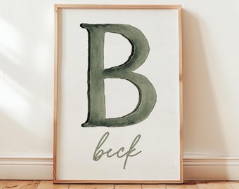 Newborn Name Sign, Baby Sign for Nursery, Custom Boy Name Print, Green Watercolor Nursery Decor, Baby Boy Wall Art Printable, Baby Name