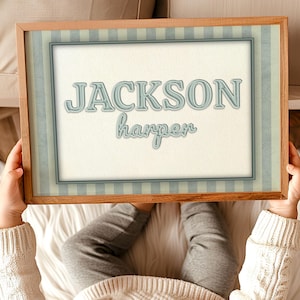 Newborn Name Sign Printable for Nursery Embroidered Custom Monogram Baby Boy Wall Art Vintage Baby Name Decor, Personalized Baby Shower Gift
