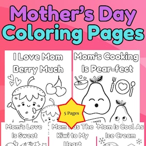 Mother's Day Kawaii Food Coloring Pages - Etsy