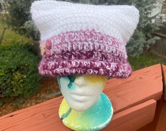 Soft crocheted cat ear beanie