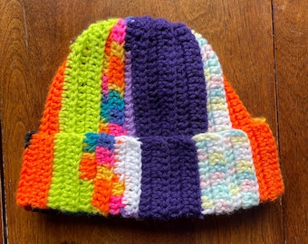 Colorful Scrap yarn beanie