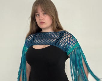 Blue fringe shrug