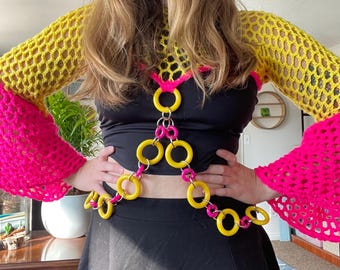 Yellow and Pink Kandi chain shrug