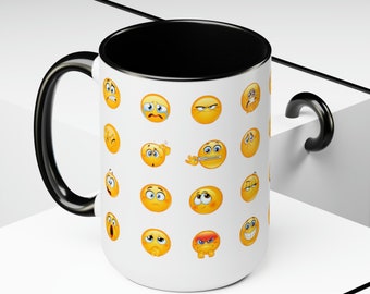 Emoji print Two-Tone Coffee Mugs, 15oz