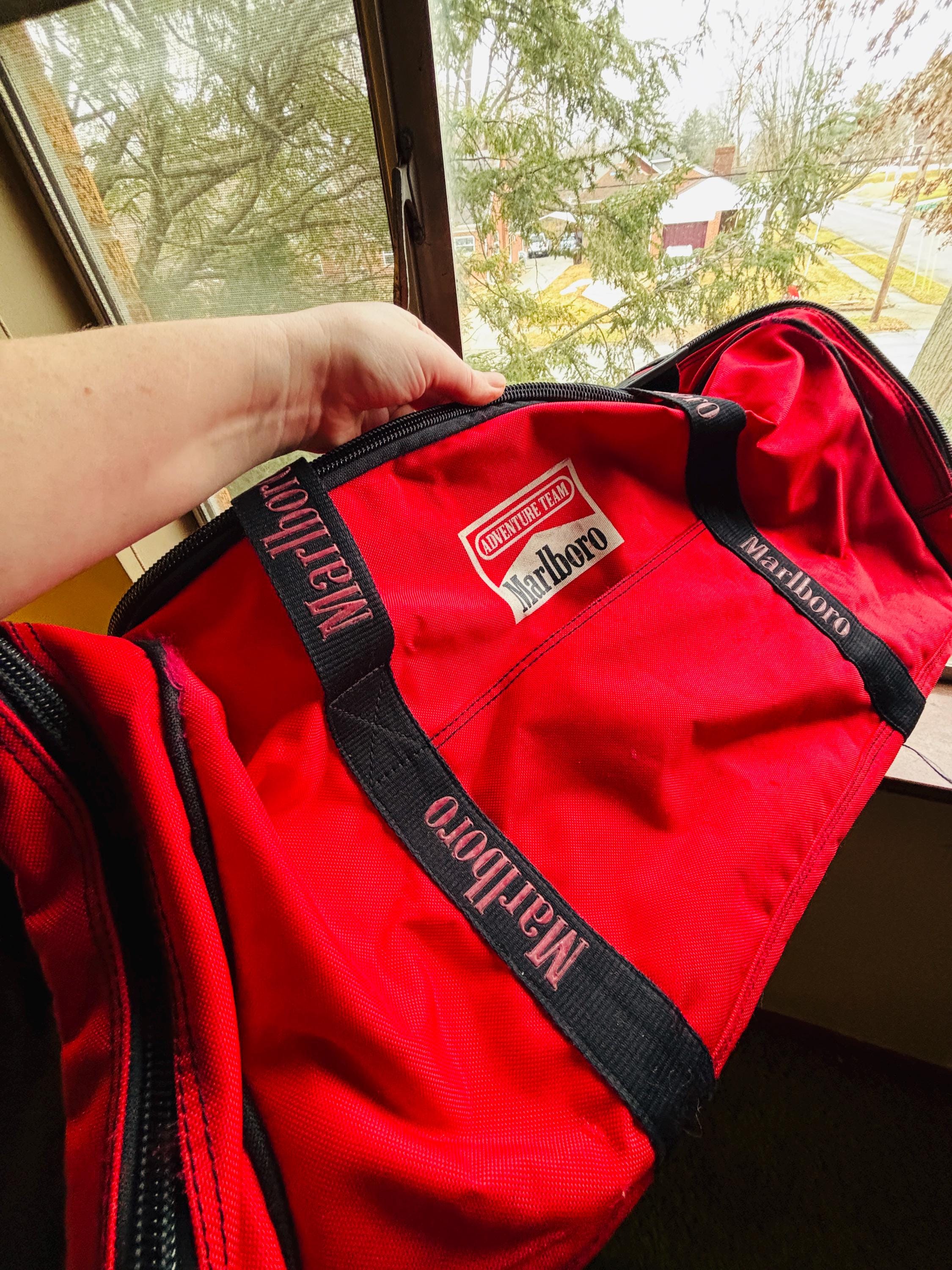 Vintage 90s Marlboro Adventure Team Duffel Bag — Extra Large Red