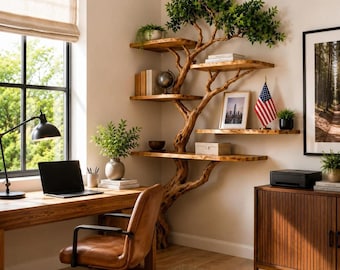 Floating Tree Bookshelf | Handmade Wall Shelf | Wooden Corner Shelf | Modern Tree Shelf | Rustic Bookcase | Home Office Decor