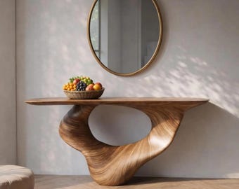 Modern Curved Wood Console Table