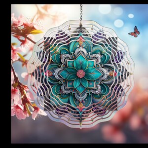 Mandala Wind Spinner, Teal Mandala, Spinner Yard Decor