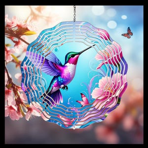 Hummingbird Wind Spinner, Spring Wind Spinner, Hummingbird Garden Decor
