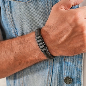 Gepersonaliseerde leren armband met kindernaam, aangepaste kralen herenarmband, vader armband, vaderdag kerstcadeaus voor hem vader zoon opa