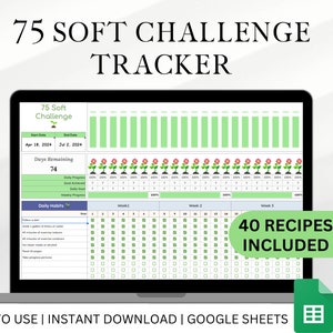 Editable 75 Soft Challenge Tracker Google Sheets, Daily 75 Soft Challenge Journal, 75 Soft Tracker, Digital 75 Soft Template, 75 Day Soft