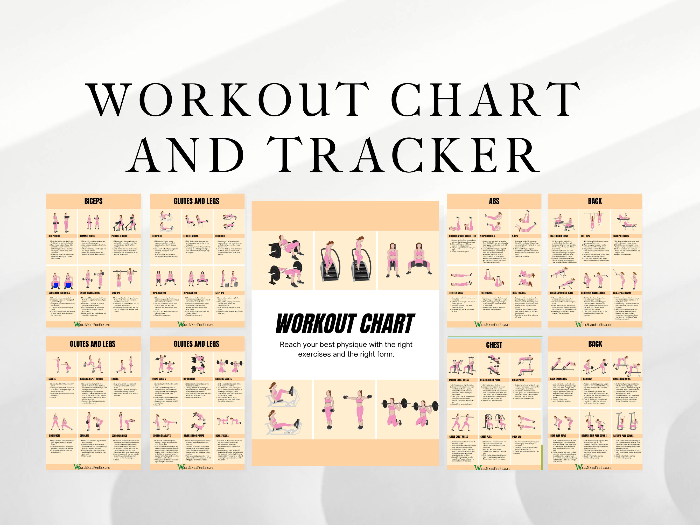 Workout Chart Gym Routine Planner, Exercise Schedule Tracker, Fitness ...