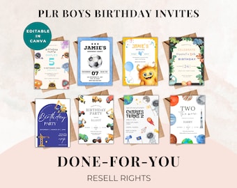 PLR Boys Party Invitations, PLR Invitations, Plr Party Invite, Birthday Invitation PLR, Resell Invitations, Invitation Design, Done for you.