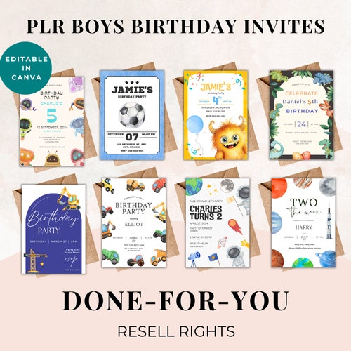Invitaciones para fiestas de chicos PLR, invitaciones PLR, invitación para fiesta PLR, invitación de cumpleaños PLR, invitaciones para revender, diseño de invitación, hecho para ti.