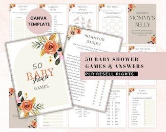 50 PLR BABY SHOWER Games, Baby Shower Games Bundle to Resell, Canva Template, Plr Digital Products, Baby Shower Bundle, Plr Party Invites