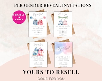 PLR Gender Reveal Invitations,  PLR Invitations, Plr Party Invite, Invitation PLR, Resell Invitations, Invitation Design, Done for you.