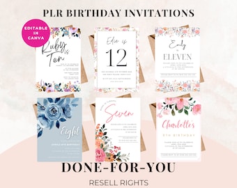 PLR Floral Birthday Invitations, Resell Invitations, Done For You Invitation Templates, PLR Party Invitations, Invitations To Resell, Canva