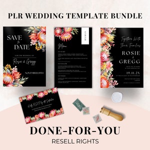 PLR WEDDING Template Bundle, Plr Wedding Invitation, Save The Date, Menu, RSVP, Resell Invitations, Floral plr, Plr wedding suite bundle