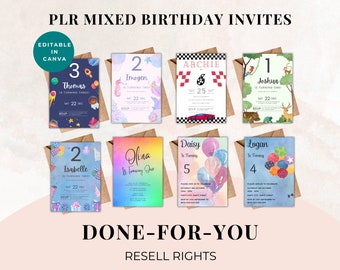PLR Party Invites, PLR Birthday invitations , Resell Invitations, Invitation Bundle, Invitations to Resell. Done for you invitations, Canva
