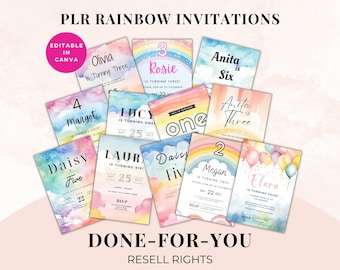 PLR Childrens Party Invitations, Resell Invitations, Invitation Bundle, Rainbow Invitations, Invitations to Resell. Done for you invitations