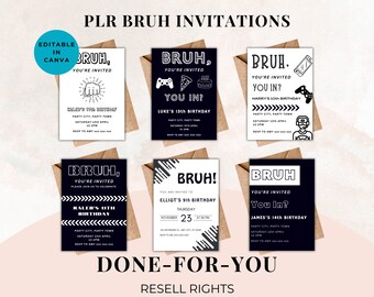 PLR Boys Invitations, Resell Invitations, Invitation Bundle, PLR Party Printables, Invitations to Resell. Done for you invitations, Canva.