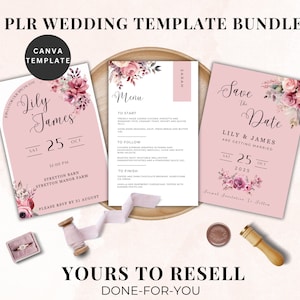 PLR WEDDING Template Bundle, Wedding Invitation, Save the Date, Menu, Resell Invitations, PLR Wedding Stationery, Canva Template to resell