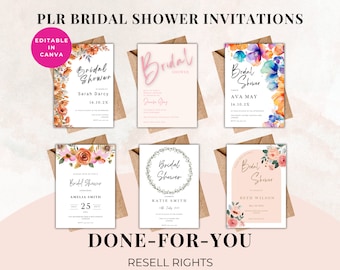 PLR Bridal Shower Invitations, Resell Invitations, Done For You Invitation Templates, Bridal Party Invitations, Invitations To Resell, Canva