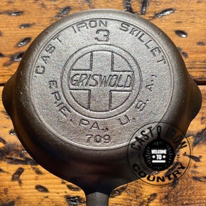 Griswold #3 Slant EPU Cast Iron Skillet with Heat Ring, p/n 709, 1909-1929. A Handle on History.