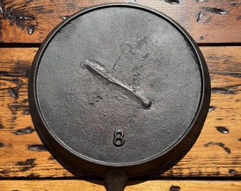 UNIQUE! 1800s Gate Mark #8 Fully Restored Cast Iron Griddle with Raised Number. Affordable Display Piece.