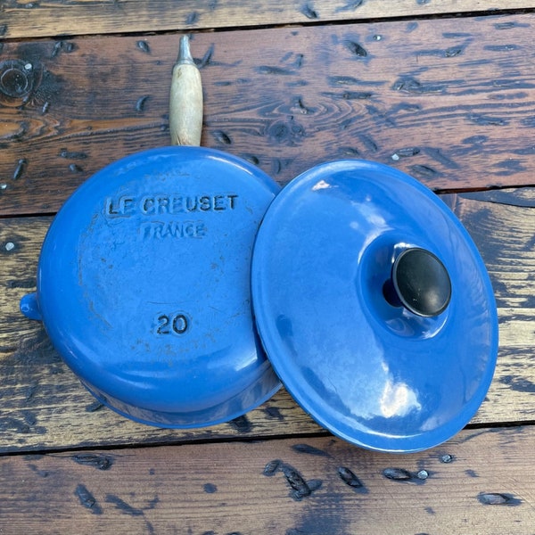 Le Creuset Azure Blue Enameled Cast Iron #20 Sauce Pan. Collectors Unite!