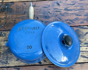 Le Creuset Azure Blue Enameled Cast Iron #20 Sauce Pan. Collectors Unite!